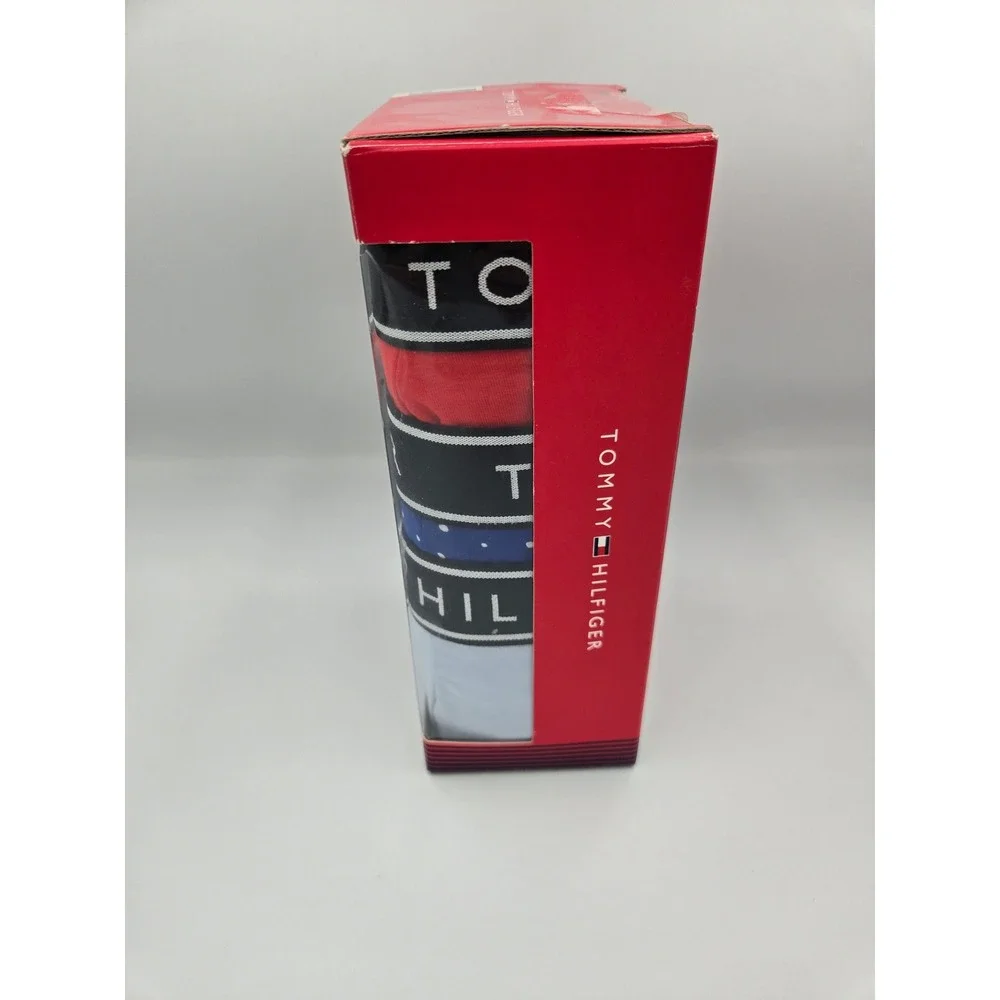 Tommy Hilfiger Mens Large 4-Pack Cotton Stretch Boxer Briefs Navy Red Blue NEW